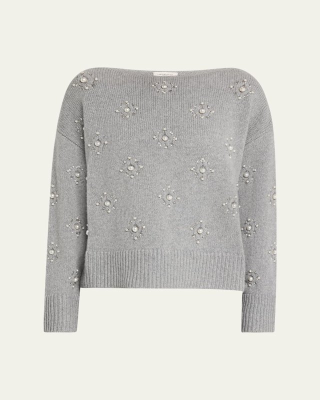 Beaded Bateau-Neck Sweat